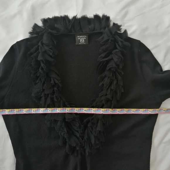Roberta Scarpa Virgin Wool Cardigan with Silk Ruffle Trim Italian Luxury 12 (46) - Picture 14 of 16